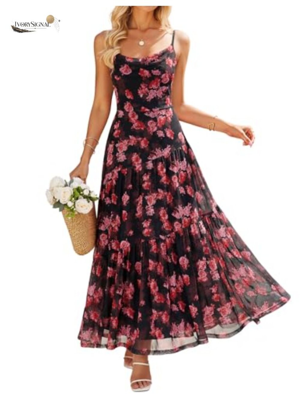 Women's Mesh Floral Sleeveless Maxi Dress Wedding Guest